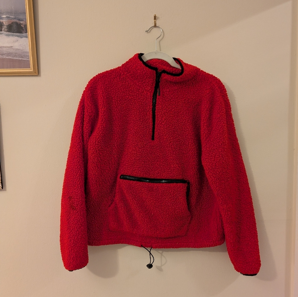 🪻No Boundaries Sherpa Pullover, Red Quarter Zip Fuzzy Sweatshirt 🪻4 For $20🪻